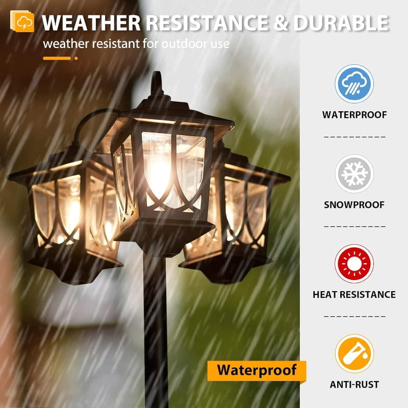 3-Head Solar Lamp Post Light with Planter, 73" Solar Lights Outdoor Waterproof, 60Lm 3000K Pathway Lights for Garden, Lawn, Yard