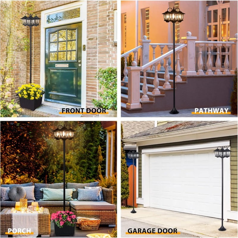 3-Head Solar Lamp Post Light with Planter, 73" Solar Lights Outdoor Waterproof, 60Lm 3000K Pathway Lights for Garden, Lawn, Yard
