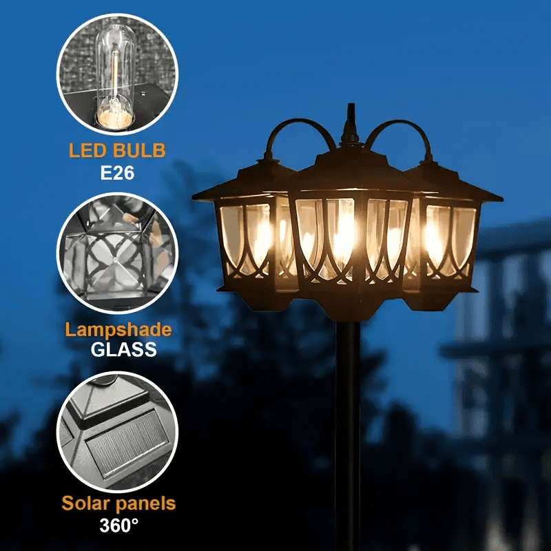 3-Head Solar Lamp Post Light with Planter, 73" Solar Lights Outdoor Waterproof, 60Lm 3000K Pathway Lights for Garden, Lawn, Yard