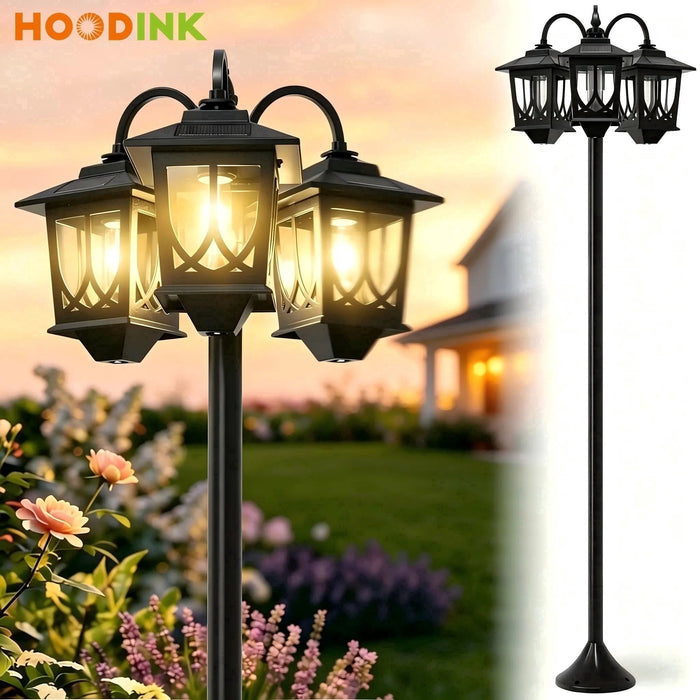 Hoodink 3-Head Solar Lamp Post Light, 73" Solar Lights Outdoor Waterproof, 60Lm 3000K Pathway Lights for Garden, Lawn, Yard