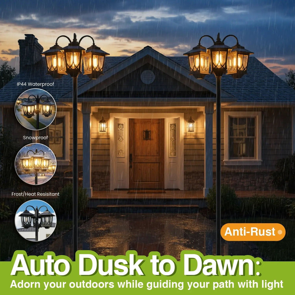 Hoodink 3-Head Solar Lamp Post Light, 73" Solar Lights Outdoor Waterproof, 60Lm 3000K Pathway Lights for Garden, Lawn, Yard