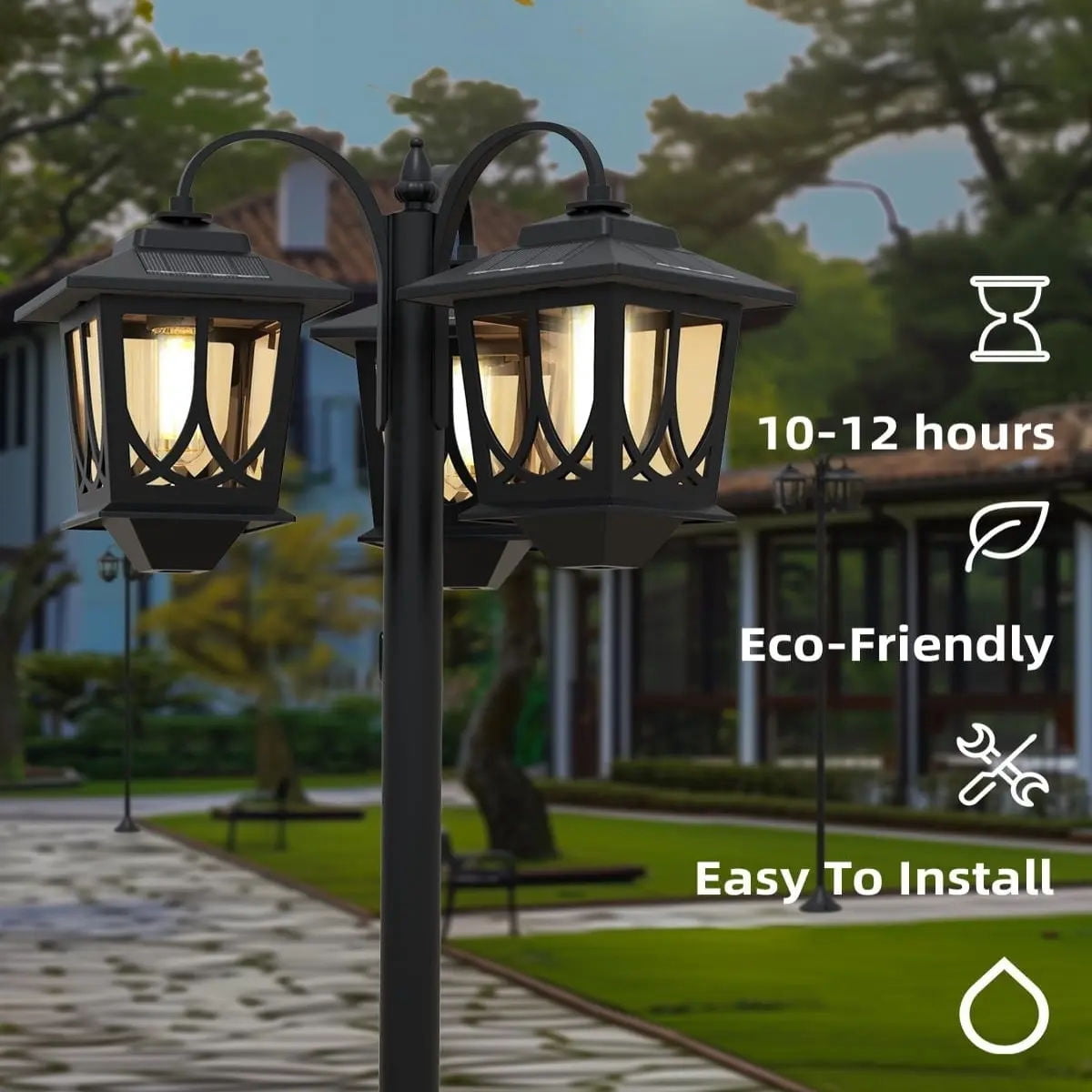 Hoodink 3-Head Solar Lamp Post Light, 73" Solar Lights Outdoor Waterproof, 60Lm 3000K Pathway Lights for Garden, Lawn, Yard