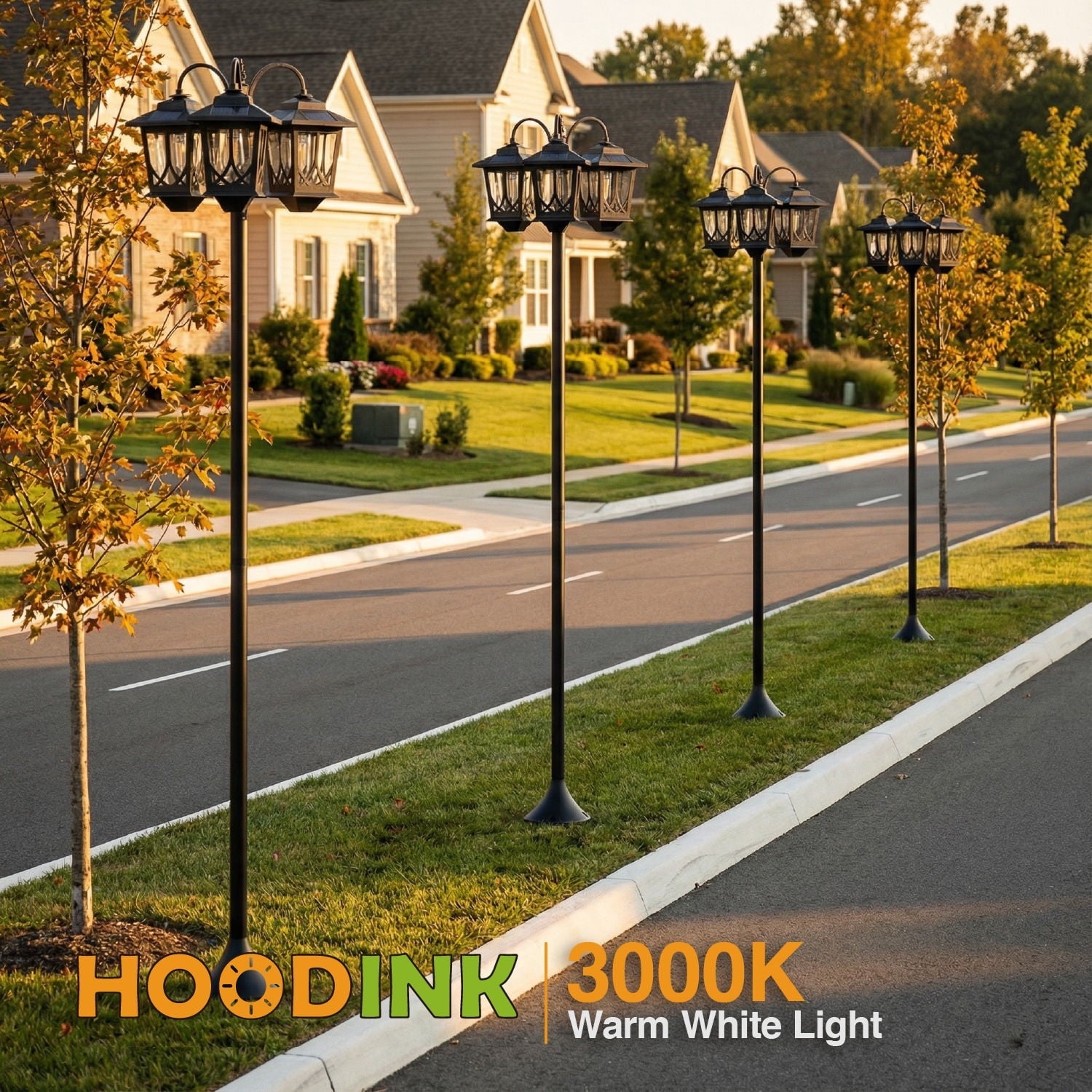 Hoodink 3-Head Solar Lamp Post Light, 73" Solar Lights Outdoor Waterproof, 60Lm 3000K Pathway Lights for Garden, Lawn, Yard