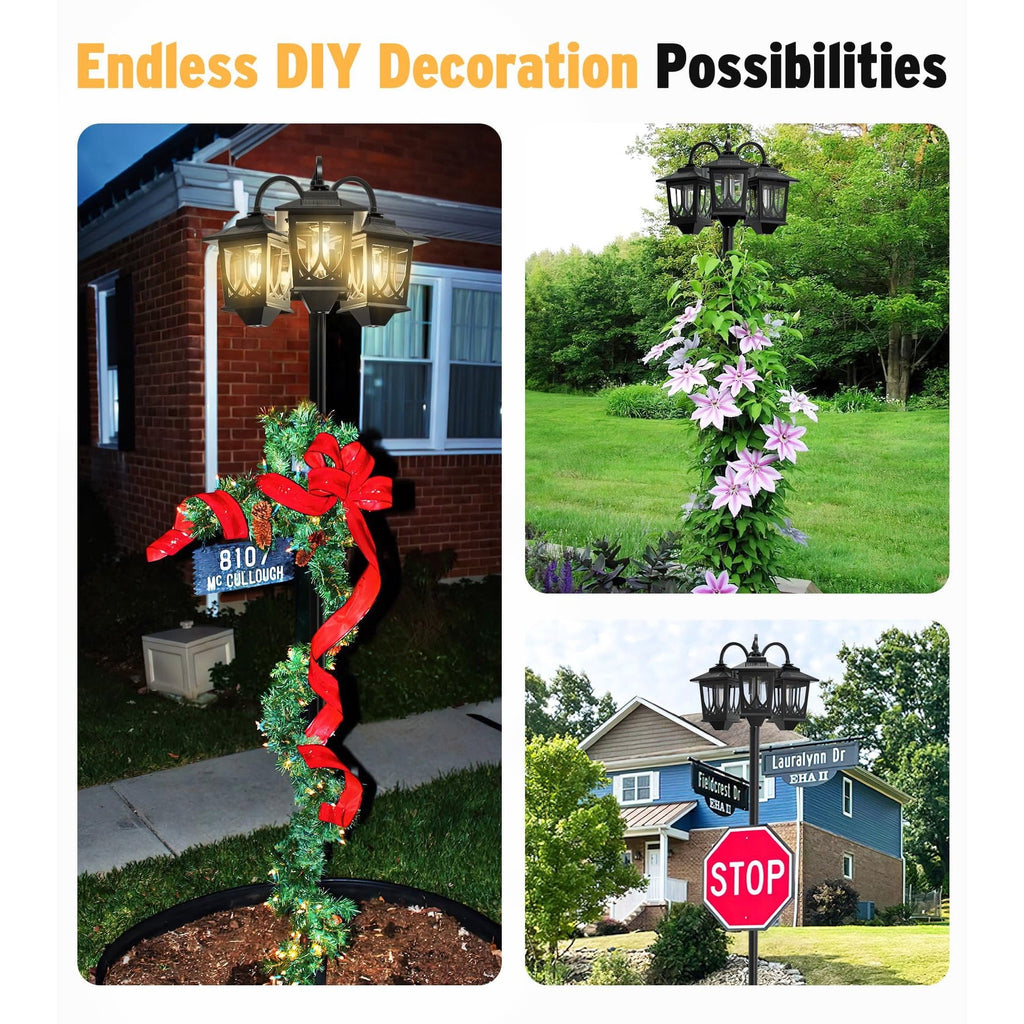 Hoodink 3-Head Solar Lamp Post Light, 73" Solar Lights Outdoor Waterproof, 60Lm 3000K Pathway Lights for Garden, Lawn, Yard