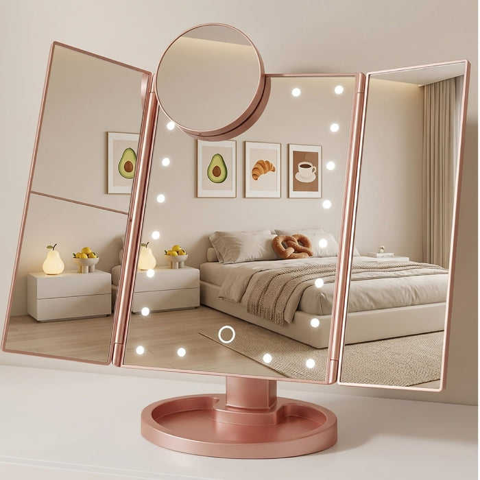 HOODINK Makeup Mirror, Portable Vanity Mirror with Light & Touch Control, Dual Power Supply, Rose Gold