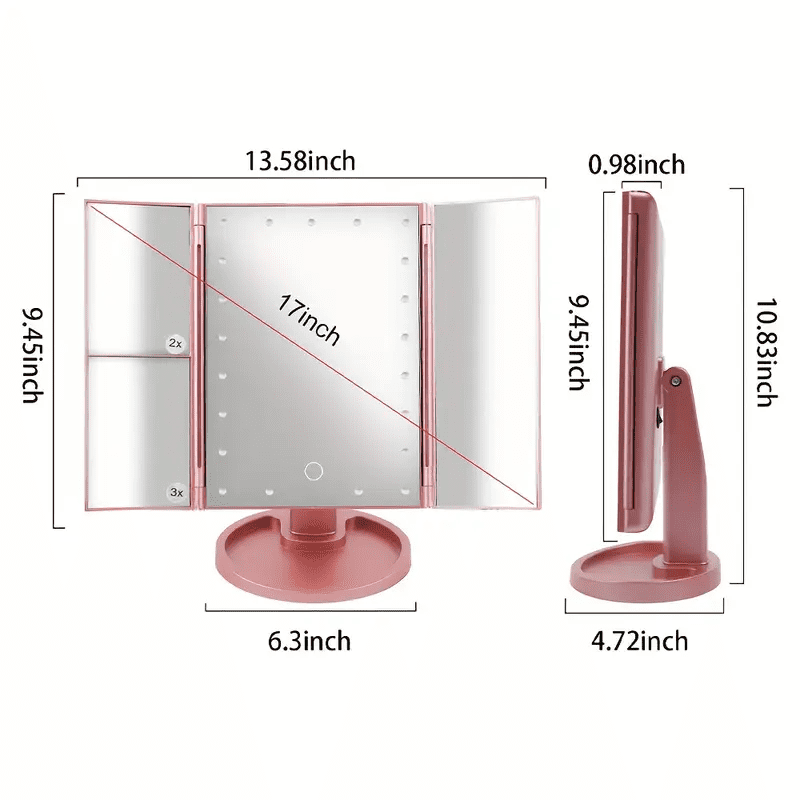 HOODINK Makeup Mirror, Portable Vanity Mirror with Light & Touch Control, Dual Power Supply, Rose Gold