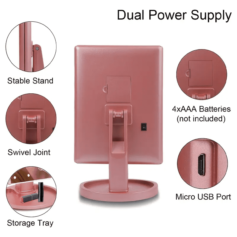 HOODINK Makeup Mirror, Portable Vanity Mirror with Light & Touch Control, Dual Power Supply, Rose Gold