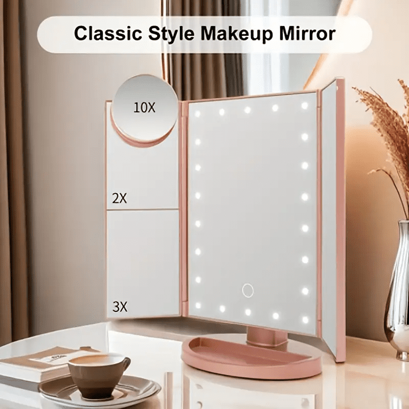 HOODINK Makeup Mirror, Portable Vanity Mirror with Light & Touch Control, Dual Power Supply, Rose Gold