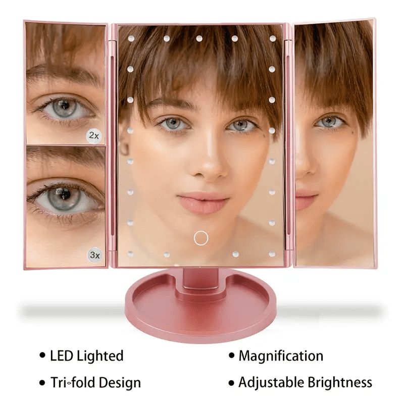 HOODINK Makeup Mirror, Portable Vanity Mirror with Light & Touch Control, Dual Power Supply, Rose Gold