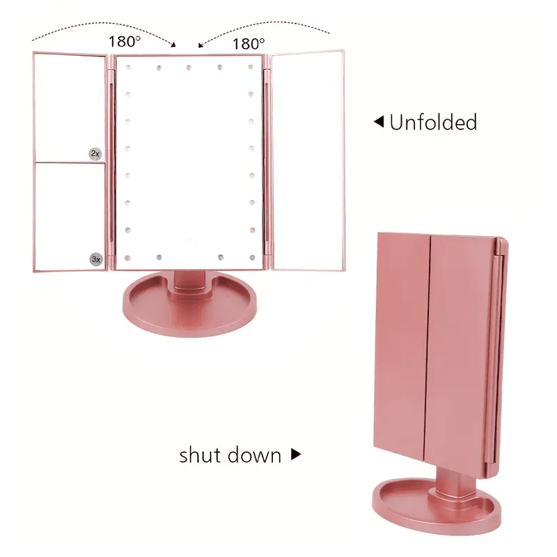 HOODINK Makeup Mirror, Portable Vanity Mirror with Light & Touch Control, Dual Power Supply, Rose Gold