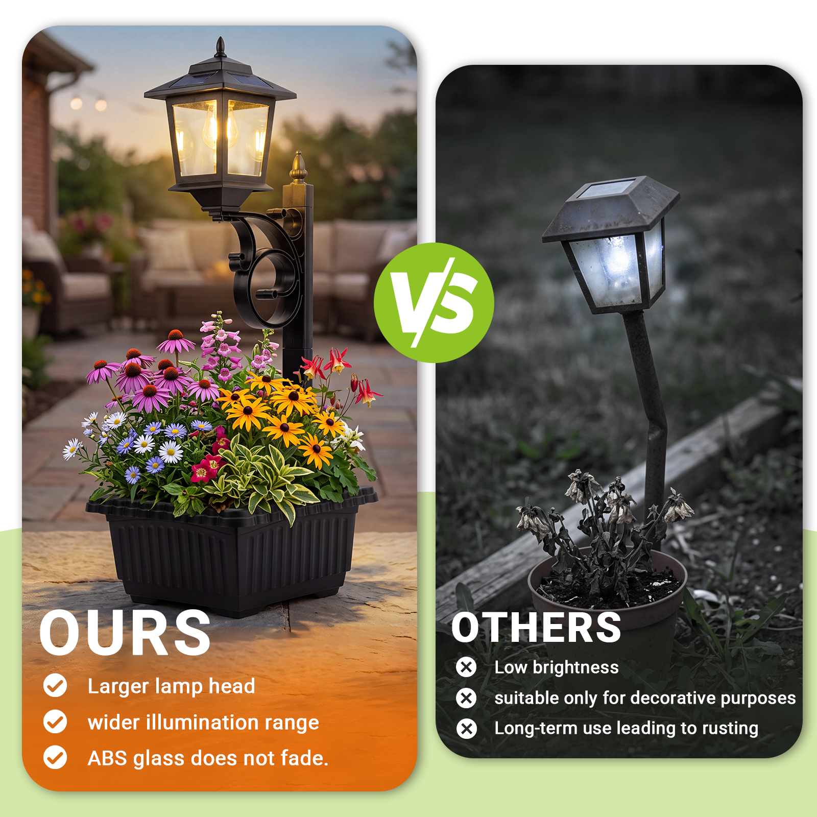HOODINK 2 Pack Solar Lamp Post Light with Planter, 2 in 1 Outdoor Flower Pots, 3000K Solar Lamps Outdoor IP54 Waterproof, Wall Mount or Freestanding for Garden, Patio, Yard, Front Porch(Flowers not Included)