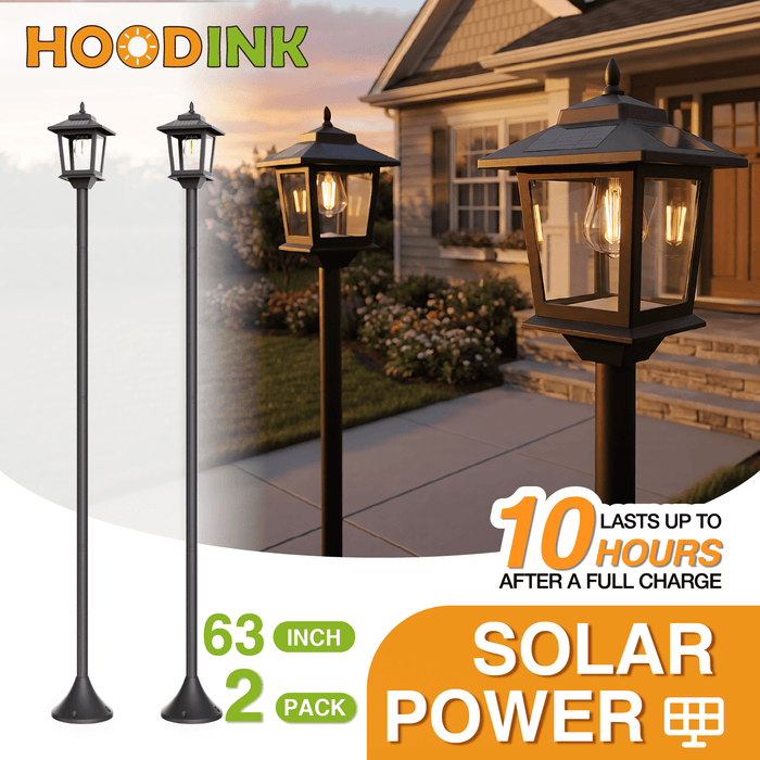 Outdoor Solar Post Lights, 2-Pack 63" Dusk to Dawn Solar Lamp Posts, Waterproof Floor Lamps, Warm White Pole Lights for Patio with Replaceable Bulb