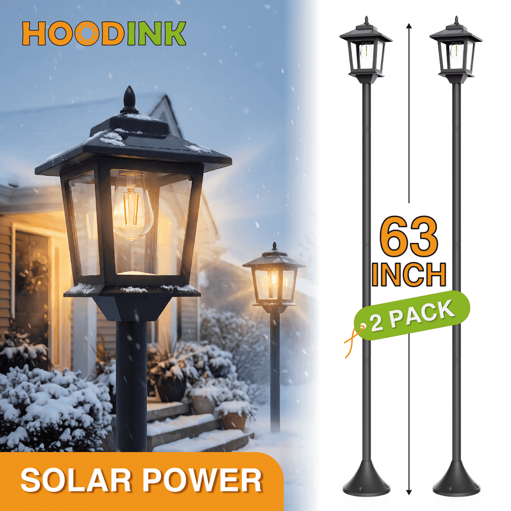 Outdoor Solar Post Lights, 2-Pack 63" Dusk to Dawn Solar Lamp Posts, Waterproof Floor Lamps, Warm White Pole Lights for Patio with Replaceable Bulb
