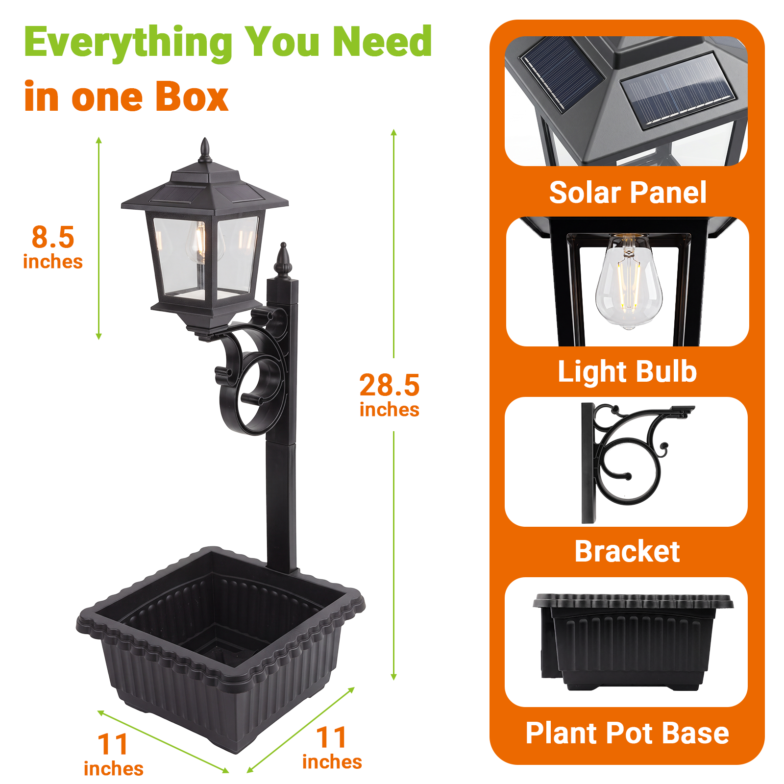 HOODINK 2 Pack Solar Lamp Post Light with Planter, 2 in 1 Outdoor Flower Pots, 3000K Solar Lamps Outdoor IP54 Waterproof, Wall Mount or Freestanding for Garden, Patio, Yard, Front Porch(Flowers not Included)