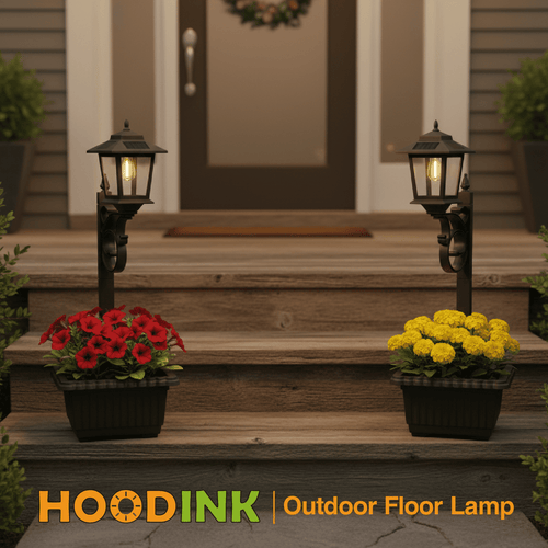 HOODINK 2 in 1 Solar Lamp Post Light with Planter, Solar Lamp Post Lights - Wall Mount or Freestanding, Waterproof Decorative Lamp for Lawn, Patio, Front/Back Door