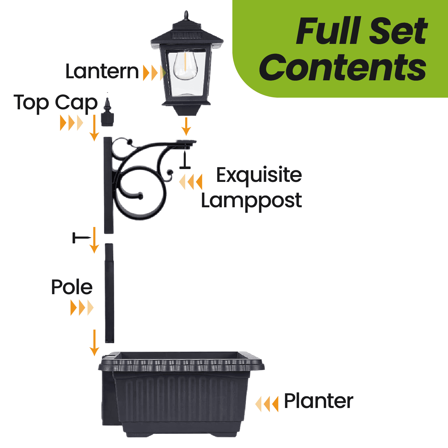 HOODINK 2 in 1 Solar Lamp Post Light with Planter, Solar Lamp Post Lights - Wall Mount or Freestanding, Waterproof Decorative Lamp for Lawn, Patio, Front/Back Door