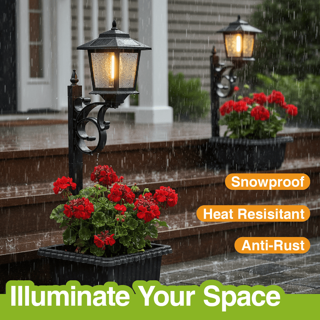 HOODINK 2 in 1 Solar Lamp Post Light with Planter, Solar Lamp Post Lights - Wall Mount or Freestanding, Waterproof Decorative Lamp for Lawn, Patio, Front/Back Door