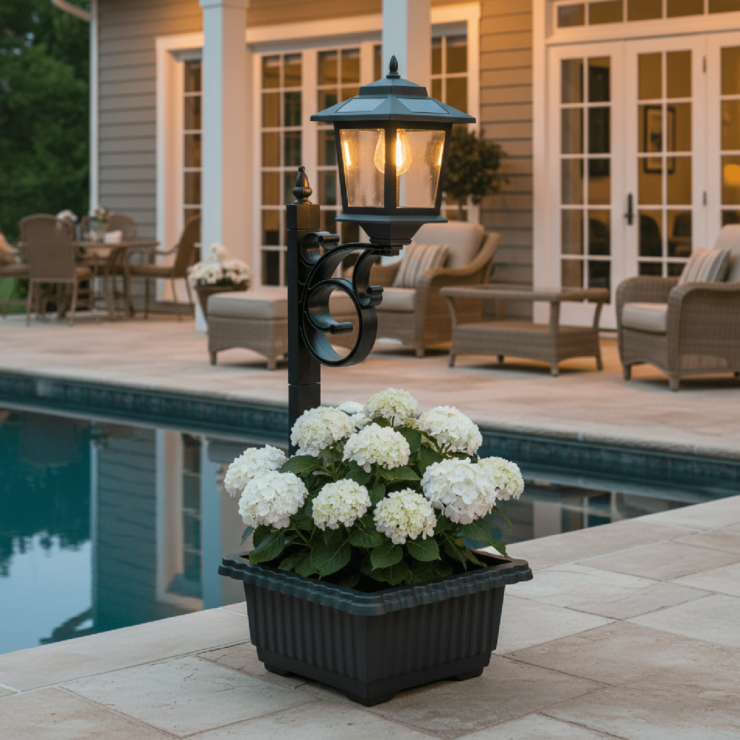 HOODINK 2 in 1 Solar Lamp Post Light with Planter, Solar Lamp Post Lights - Wall Mount or Freestanding, Waterproof Decorative Lamp for Lawn, Patio, Front/Back Door