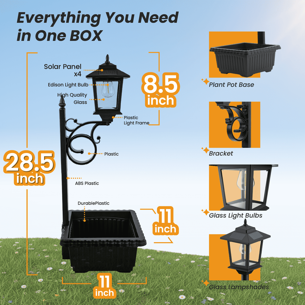 HOODINK 2 in 1 Solar Lamp Post Light with Planter, Solar Lamp Post Lights - Wall Mount or Freestanding, Waterproof Decorative Lamp for Lawn, Patio, Front/Back Door