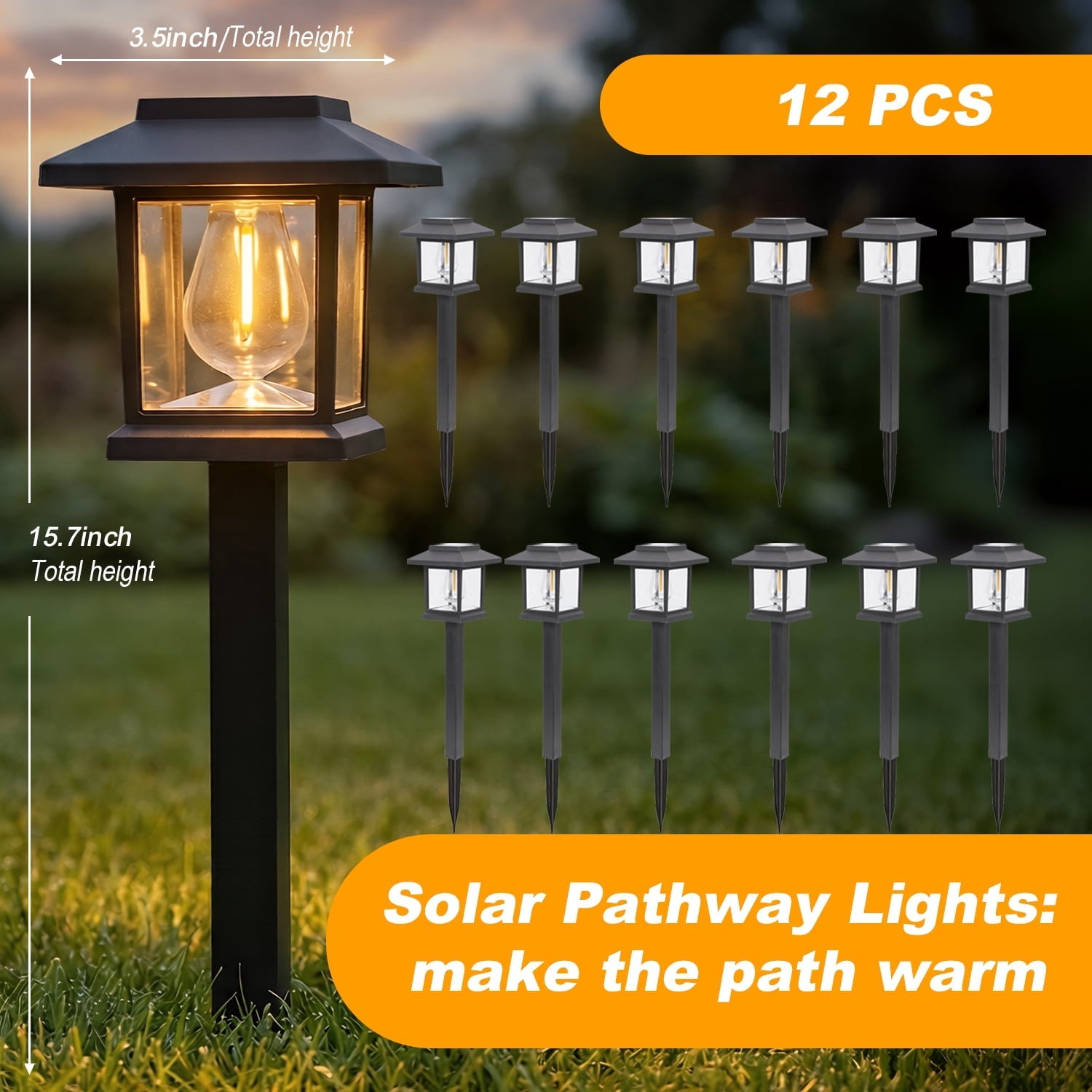 Hoodink Solar Lights Outdoor, 12 Pack 3000K Waterproof Auto On/Off Solar Pathway Lights for Your Garden, Landscape, Path, Yard, Patio, Driveway,Walkway Decor, Black