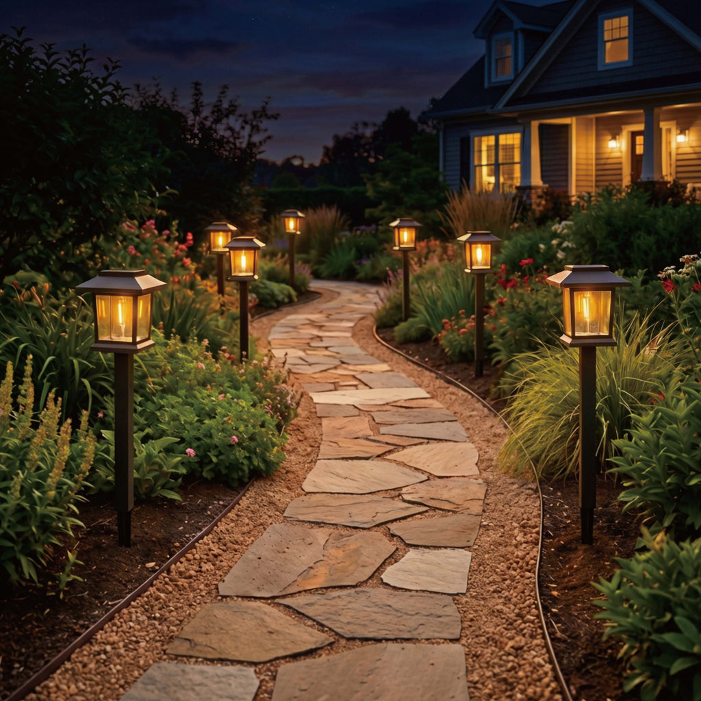 Hoodink Solar Lights Outdoor, 12 Pack 3000K Waterproof Auto On/Off Solar Pathway Lights for Your Garden, Landscape, Path, Yard, Patio, Driveway,Walkway Decor, Brown