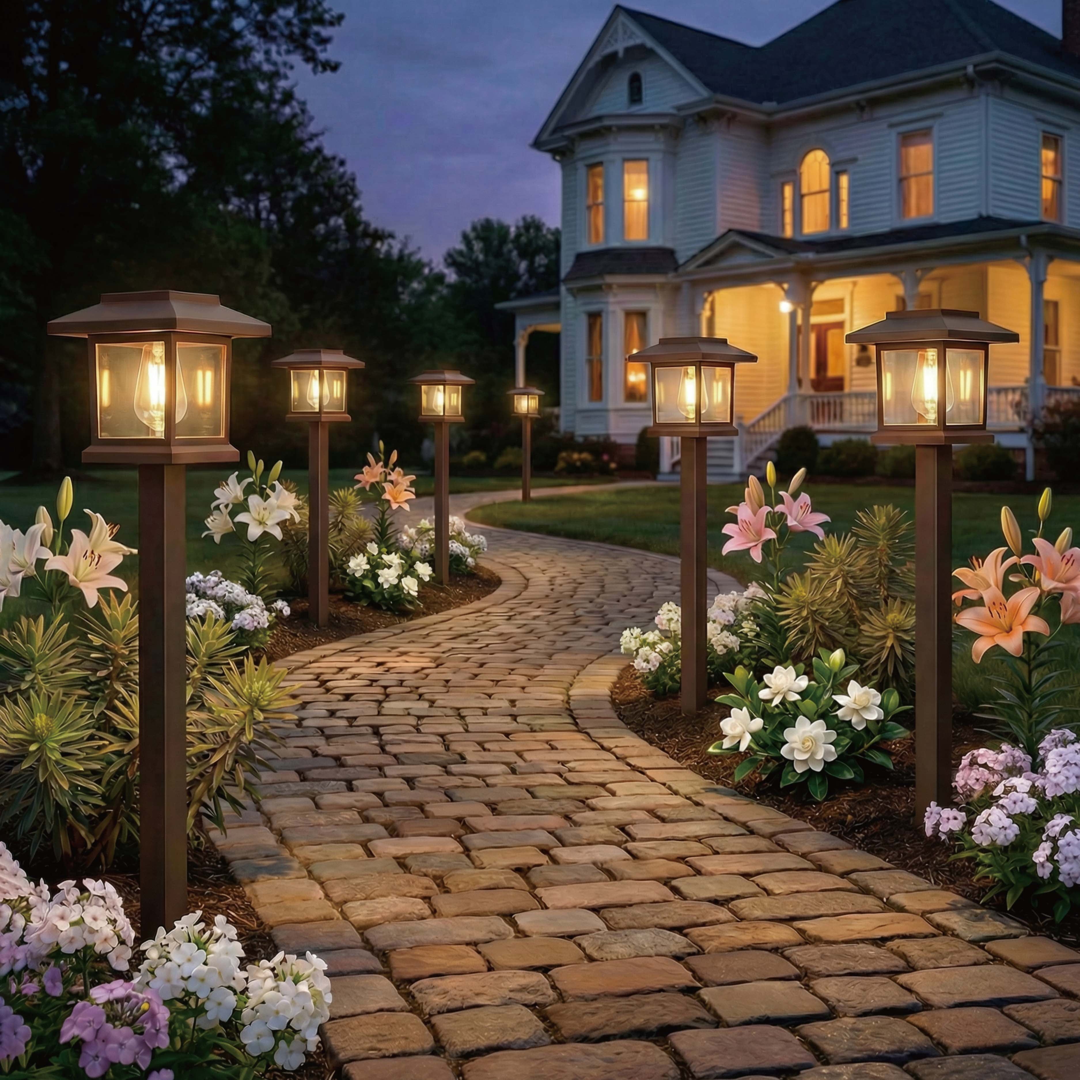 Hoodink Solar Lights Outdoor, 12 Pack 3000K Waterproof Auto On/Off Solar Pathway Lights for Your Garden, Landscape, Path, Yard, Patio, Driveway,Walkway Decor, Brown