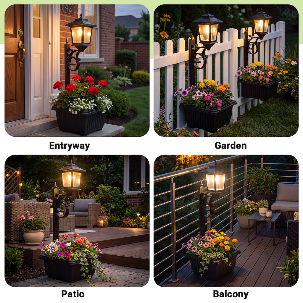 HOODINK 2 Pack Solar Lamp Post Light with Planter, 2 in 1 Outdoor Flower Pots, 3000K Solar Lamps Outdoor IP54 Waterproof, Wall Mount or Freestanding for Garden, Patio, Yard, Front Porch(Flowers not Included)