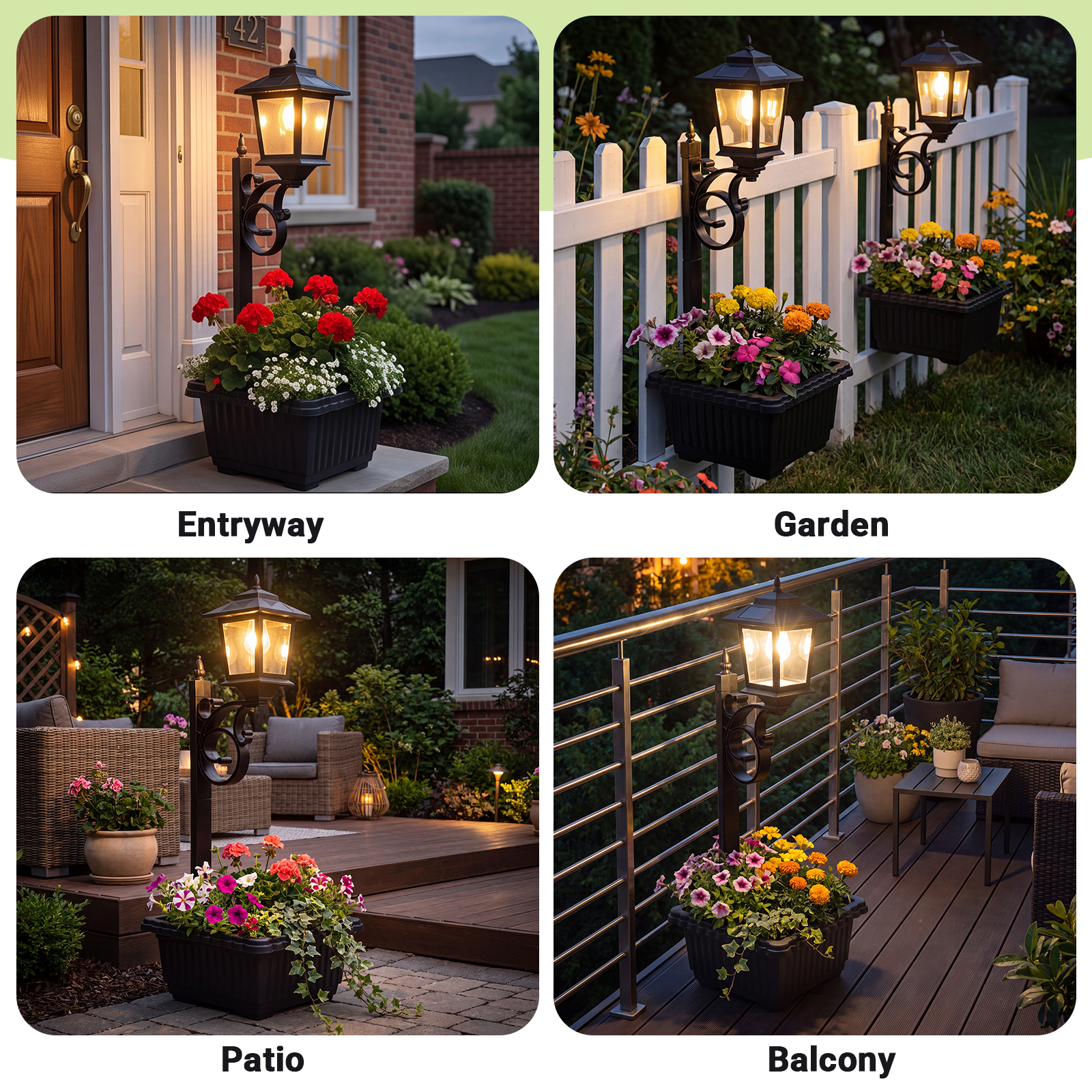HOODINK 2 Pack Solar Lamp Post Light with Planter, 2 in 1 Outdoor Flower Pots, 3000K Solar Lamps Outdoor IP54 Waterproof, Wall Mount or Freestanding for Garden, Patio, Yard, Front Porch(Flowers not Included)