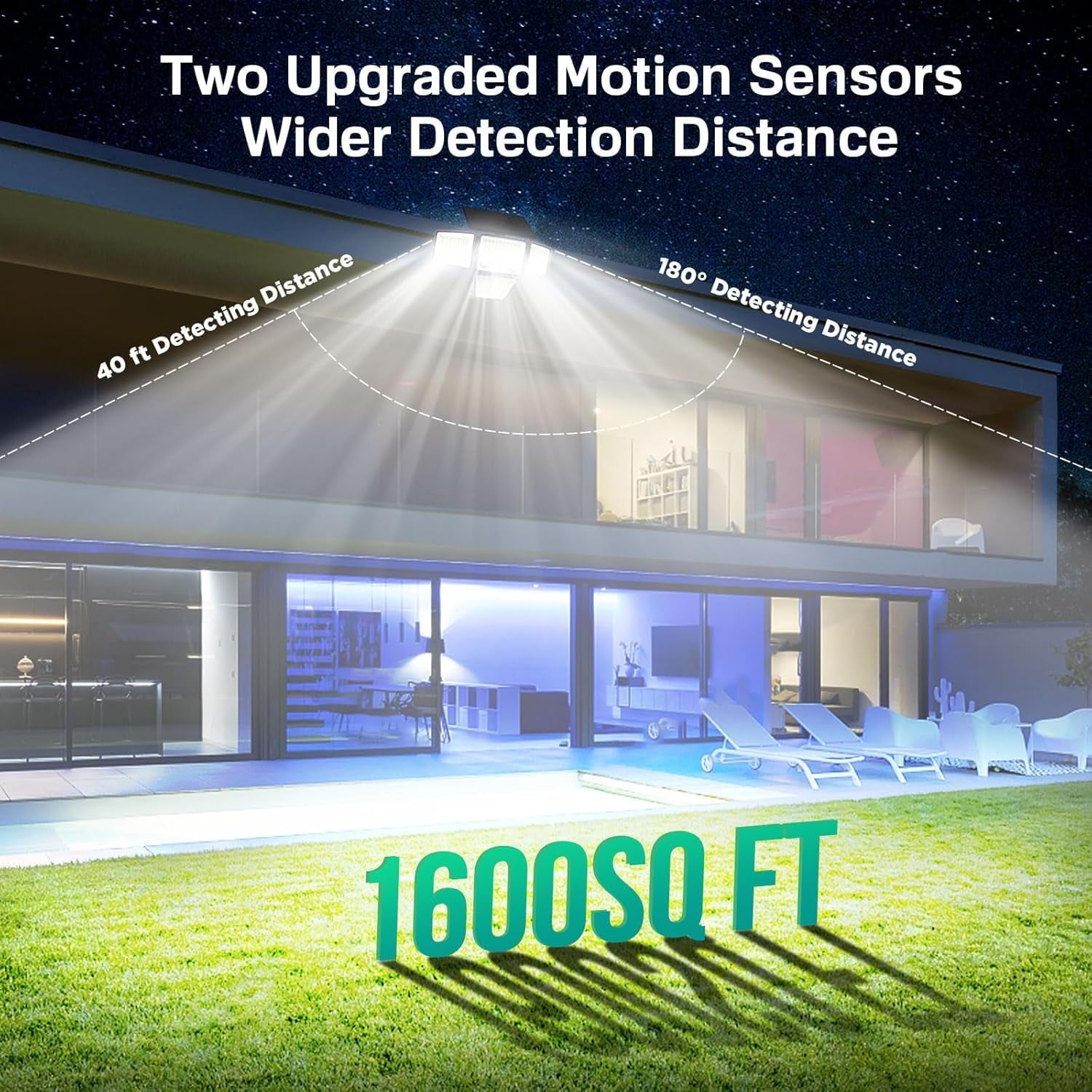 Hoodink Solar Outdoor Lights 4500LM 306LED Motion Sensor Security Light, 4 Heads, IP65 Waterproof, 270° Wide Angle, 3 Modes, Remote Control for Yard/Backyard