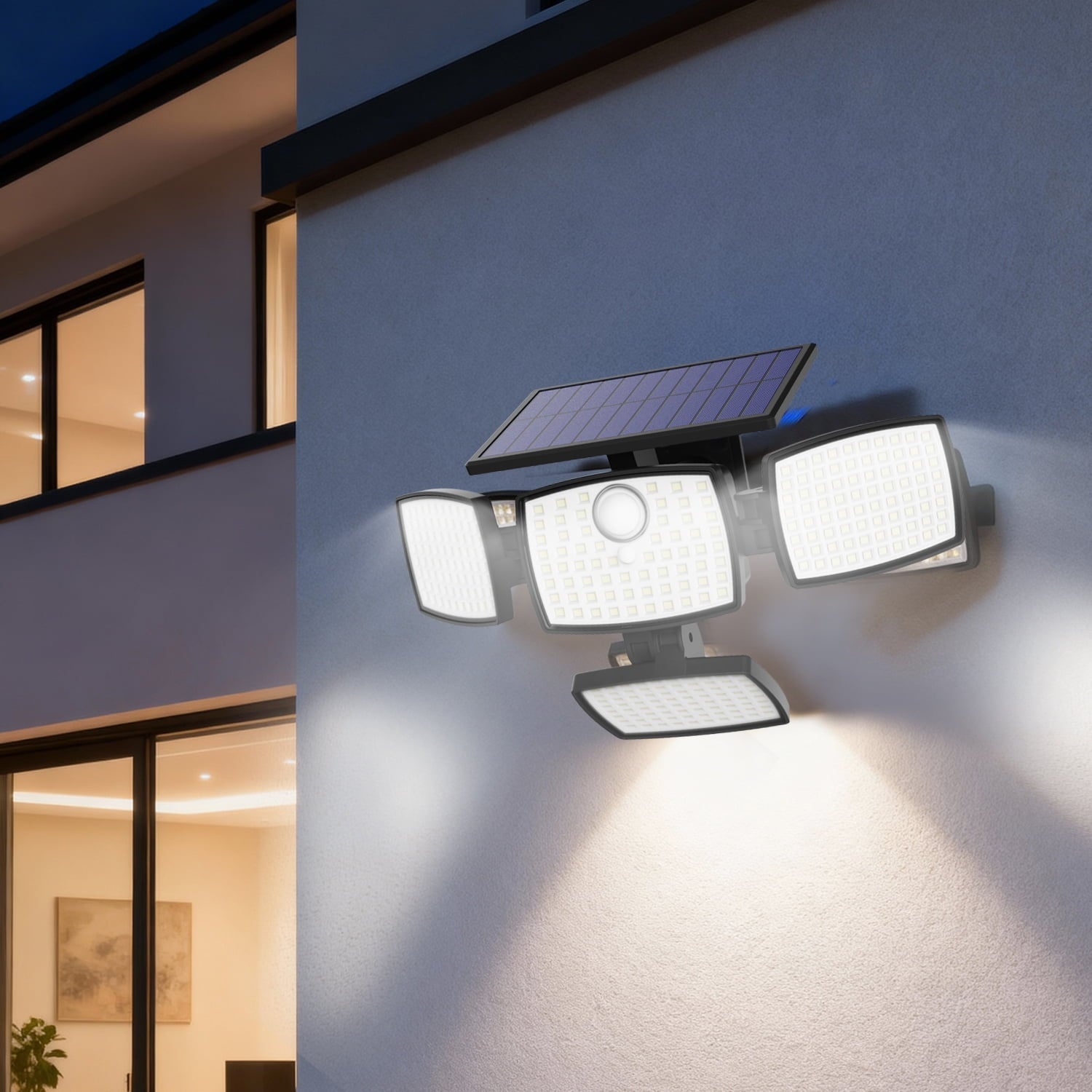 Hoodink Solar Outdoor Lights 4500LM 306LED Motion Sensor Security Light, 4 Heads, IP65 Waterproof, 270° Wide Angle, 3 Modes, Remote Control for Yard/Backyard