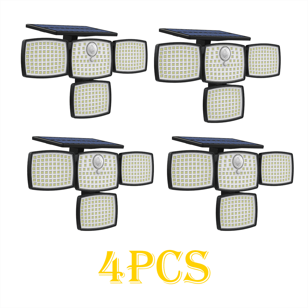 Hoodink 4500LM 306LED Solar Outdoor Security Light, Motion Sensor, 4 Heads, 270° Wide Angle, 3 Modes, IP65 Waterproof, Remote Control for Yard/Backyard