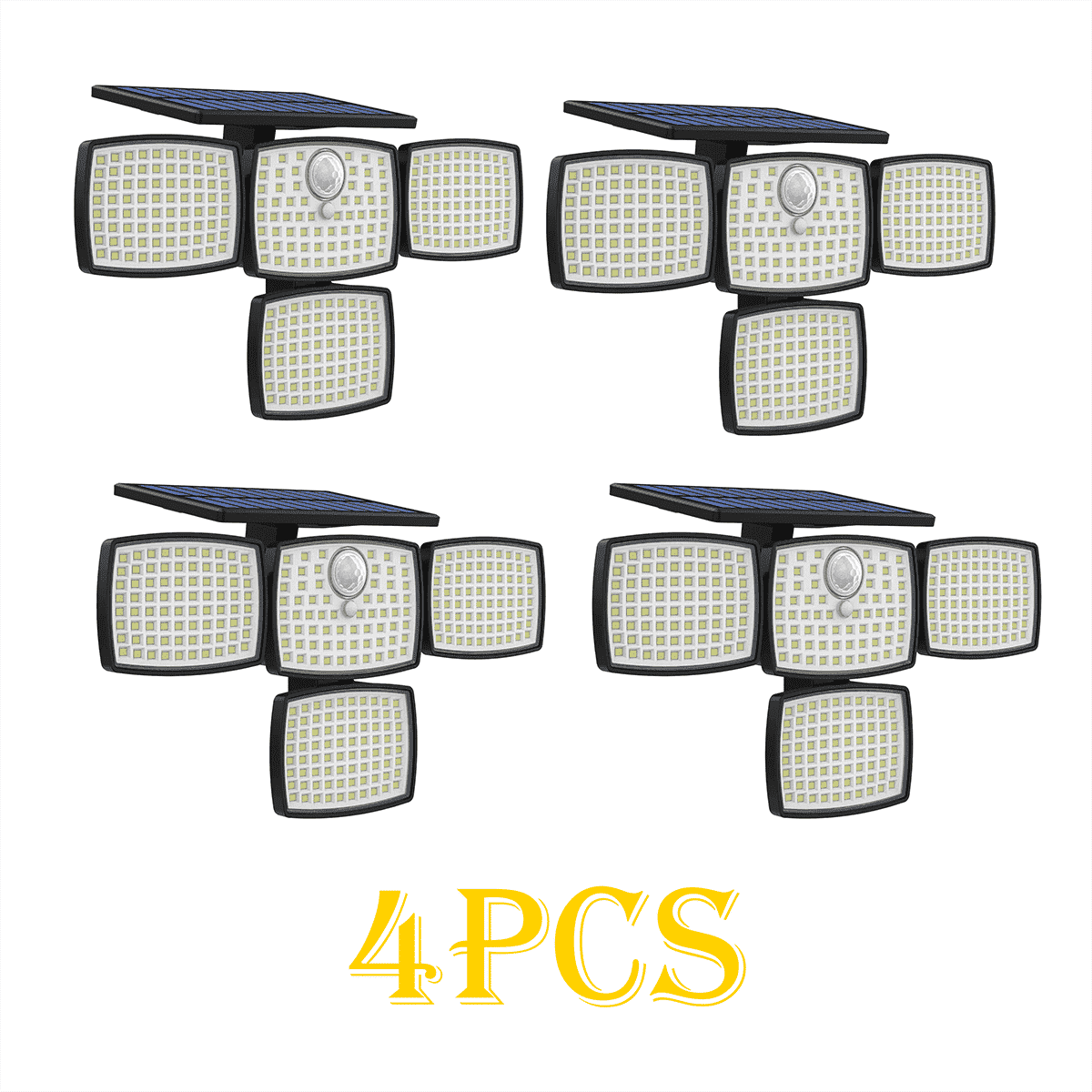 Hoodink 4500LM 306LED Solar Outdoor Security Light, Motion Sensor, 4 Heads, 270° Wide Angle, 3 Modes, IP65 Waterproof, Remote Control for Yard/Backyard
