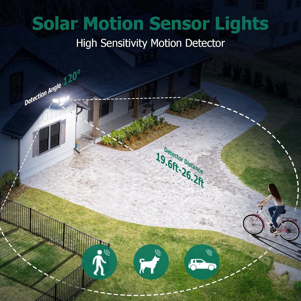 Hoodink 4500LM 306LED Solar Outdoor Security Light, Motion Sensor, 4 Heads, 270° Wide Angle, 3 Modes, IP65 Waterproof, Remote Control for Yard/Backyard