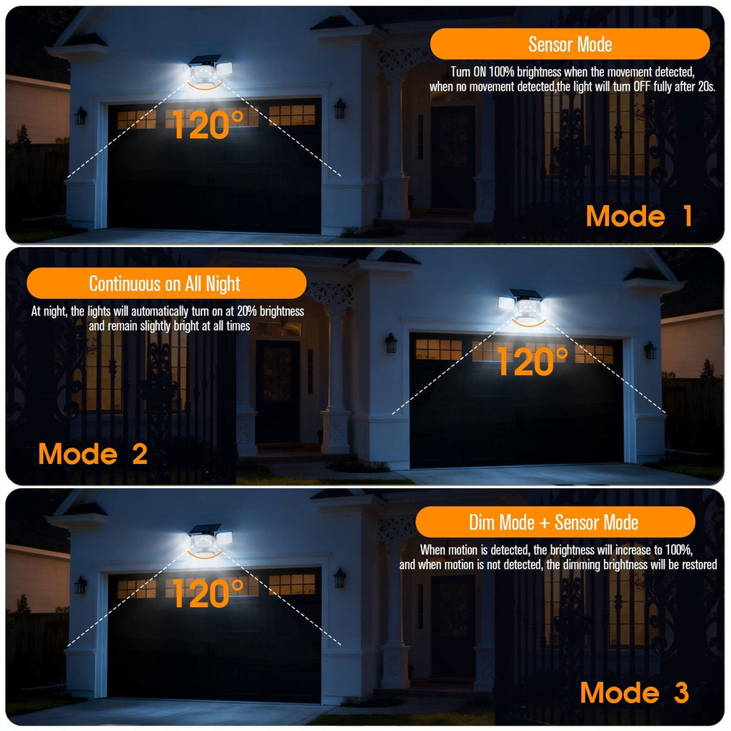 Hoodink 4500LM 306LED Solar Outdoor Security Light, Motion Sensor, 4 Heads, 270° Wide Angle, 3 Modes, IP65 Waterproof, Remote Control for Yard/Backyard