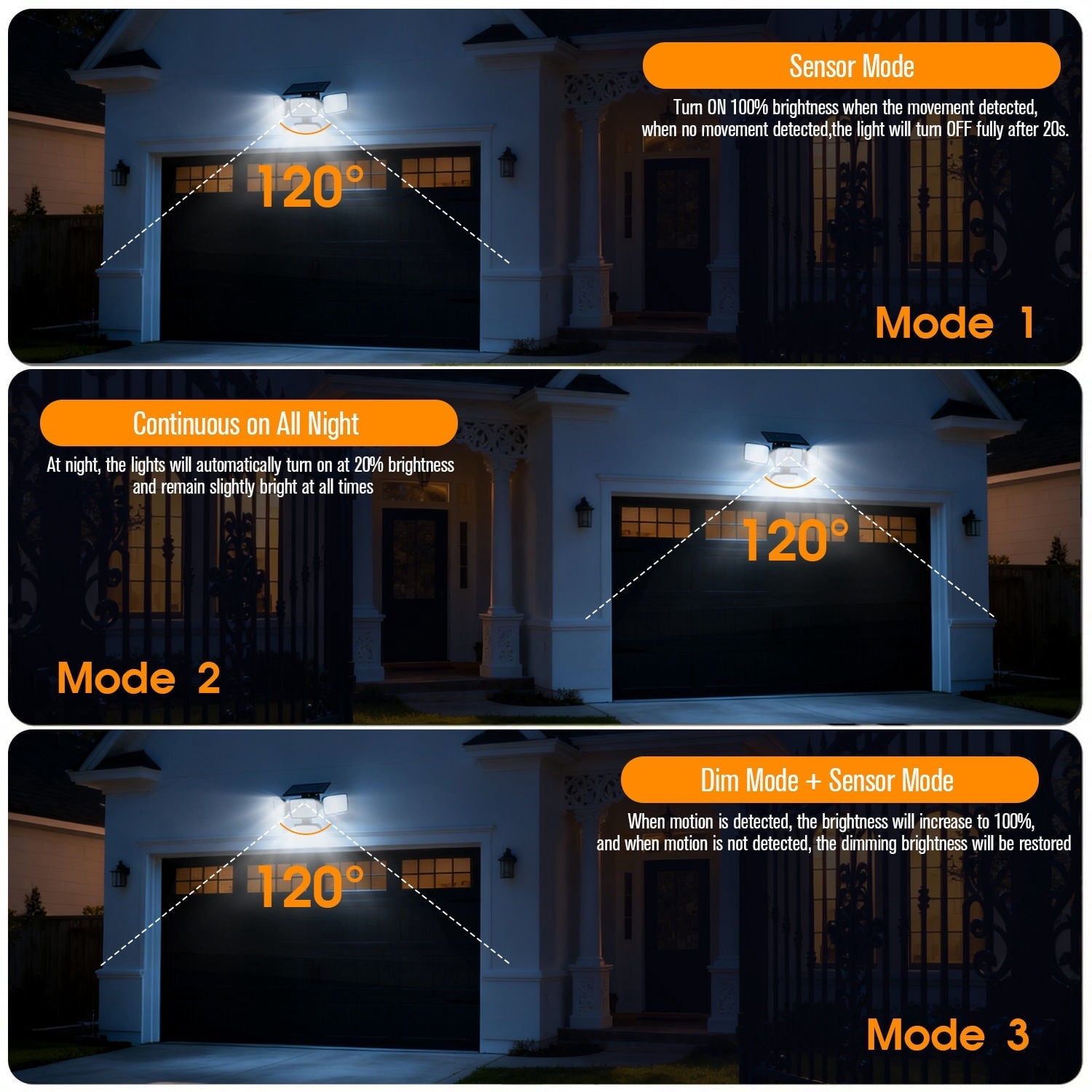 Hoodink 4500LM 306LED Solar Outdoor Security Light, Motion Sensor, 4 Heads, 270° Wide Angle, 3 Modes, IP65 Waterproof, Remote Control for Yard/Backyard