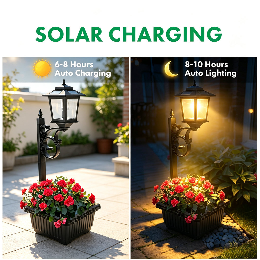 HOODINK 2 Pack Solar Lamp Post Light with Planter, 2 in 1 Outdoor Flower Pots, 3000K Solar Lamps Outdoor IP54 Waterproof, Wall Mount or Freestanding for Garden, Patio, Yard, Front Porch(Flowers not Included)